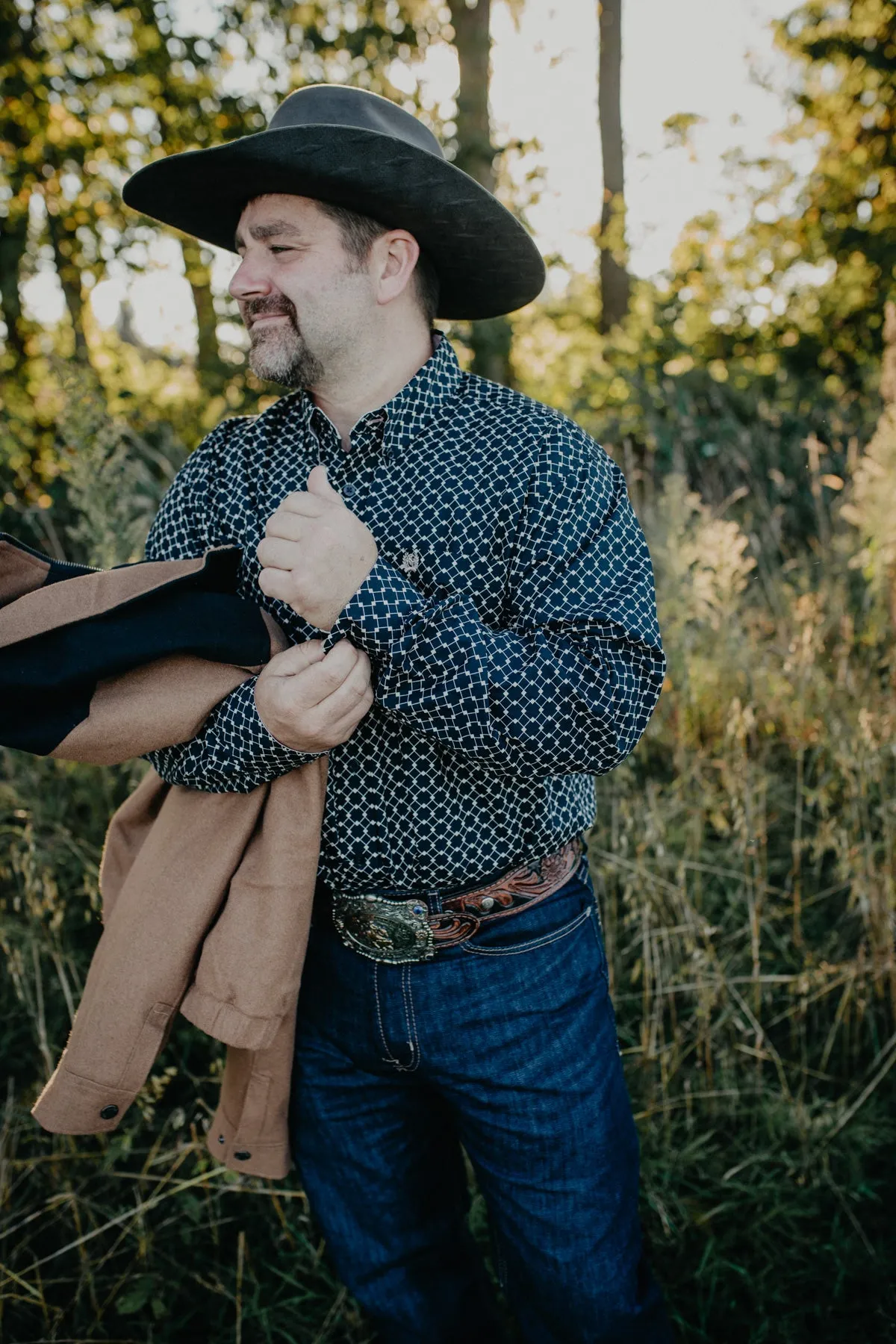 'Wade' CINCH Men's Navy/Salmon Button Down (S Only)