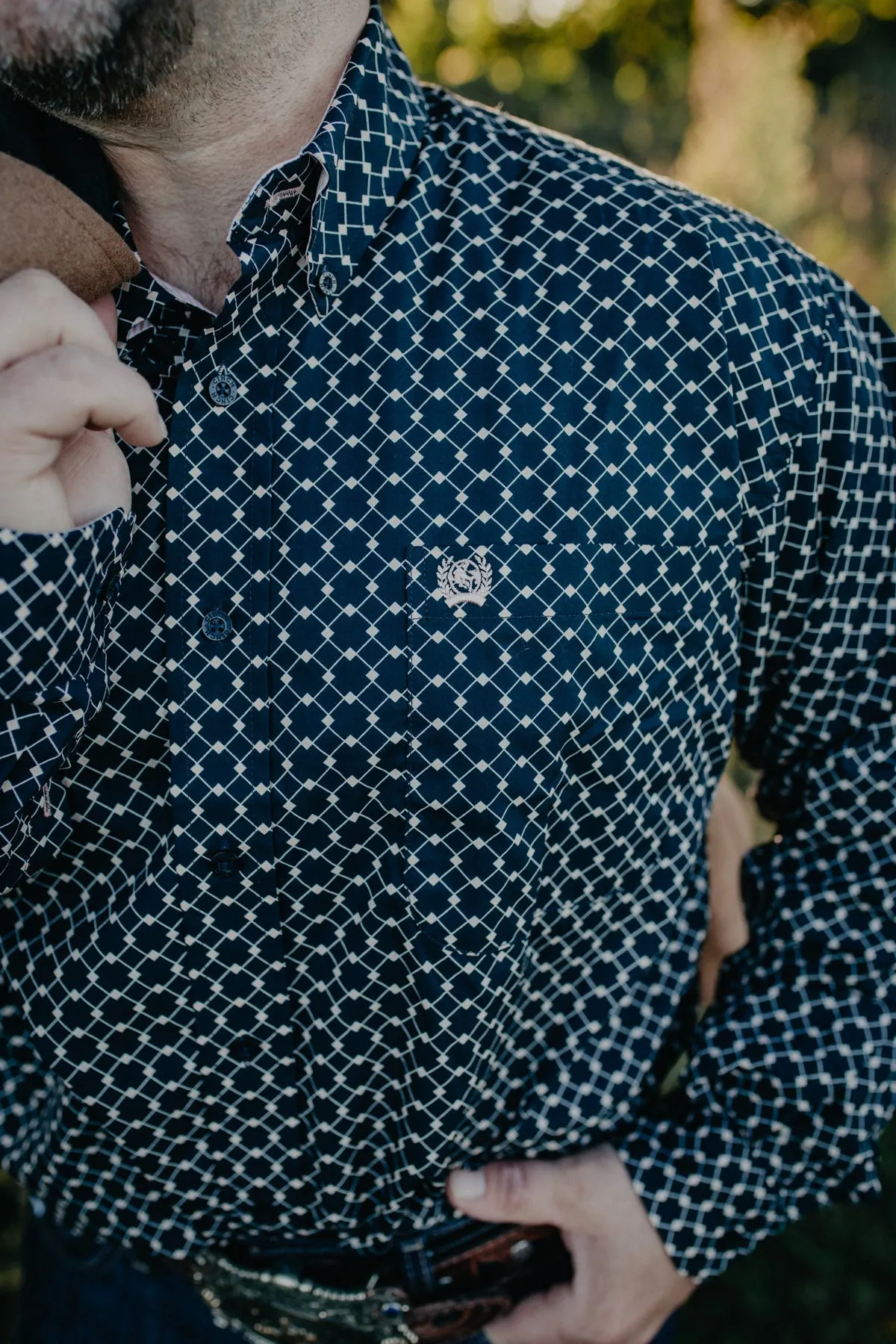 'Wade' CINCH Men's Navy/Salmon Button Down (S Only)