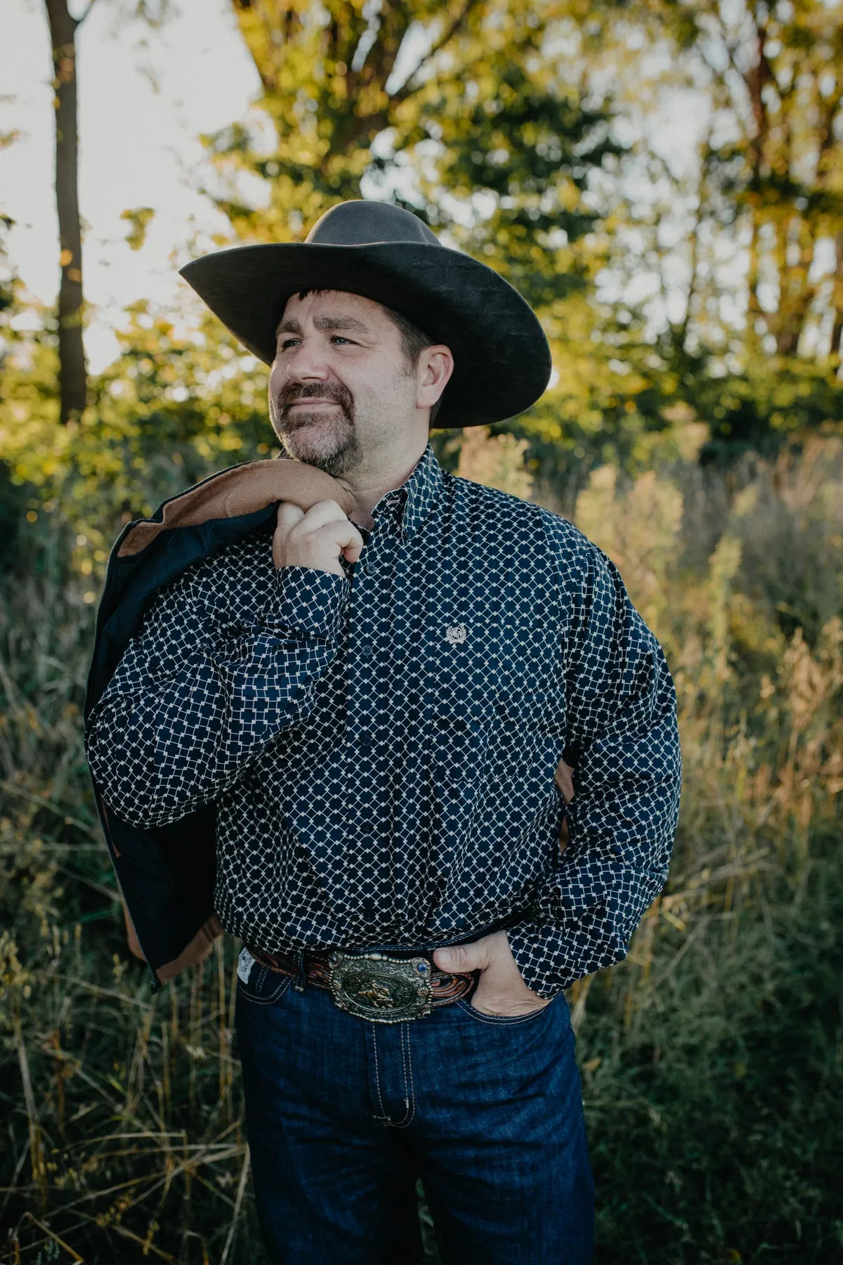 'Wade' CINCH Men's Navy/Salmon Button Down (S Only)