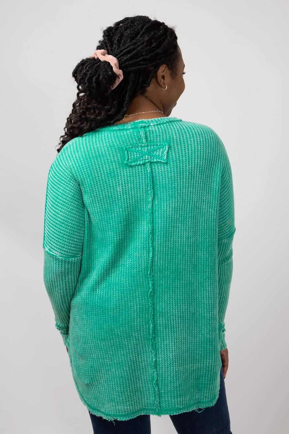 Washed Baby Waffle Oversized Knit Shirt for Women in K Green | CTW-3181D4-KGREEN