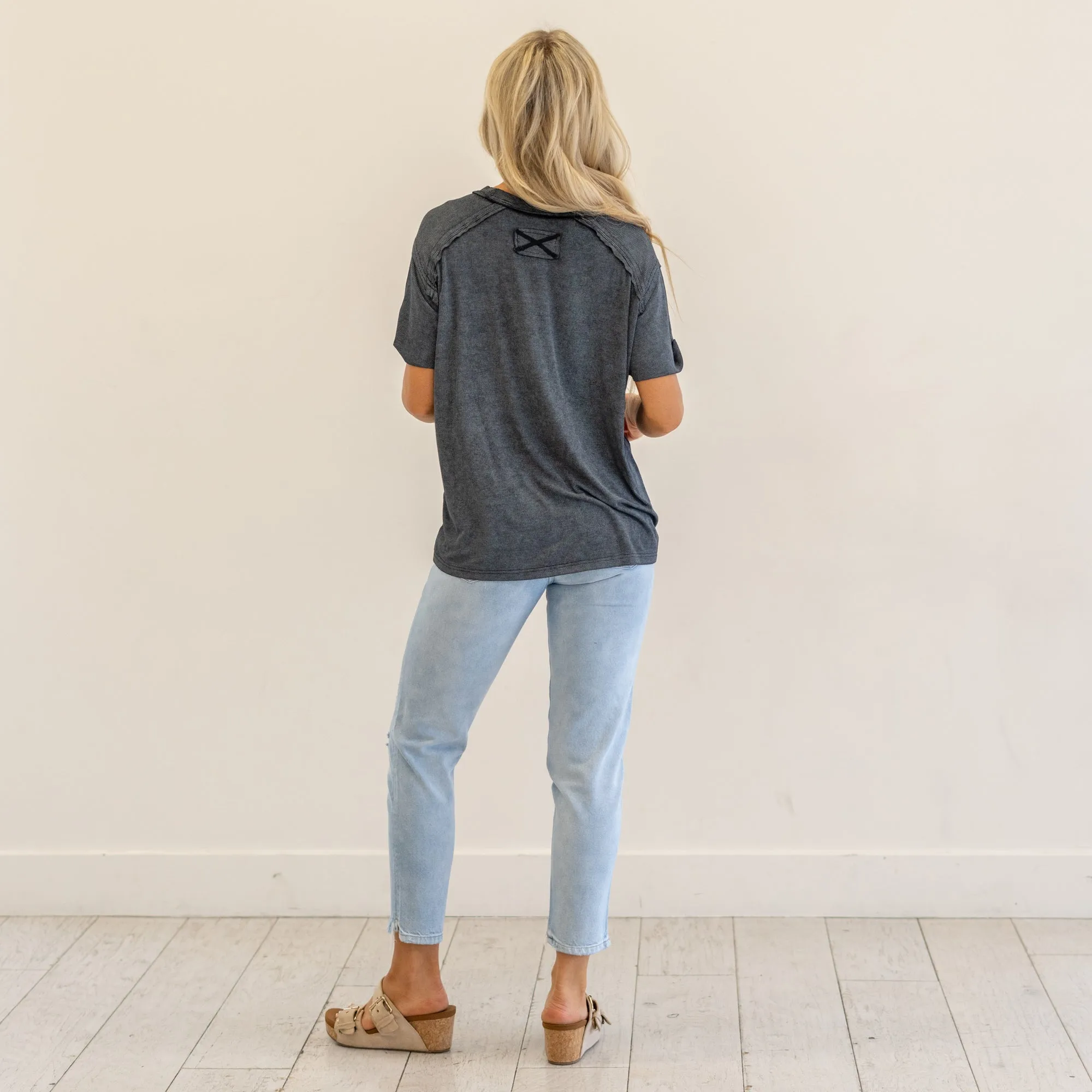 Washed Ribbed Short Sleeve Top