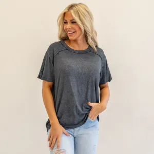 Washed Ribbed Short Sleeve Top