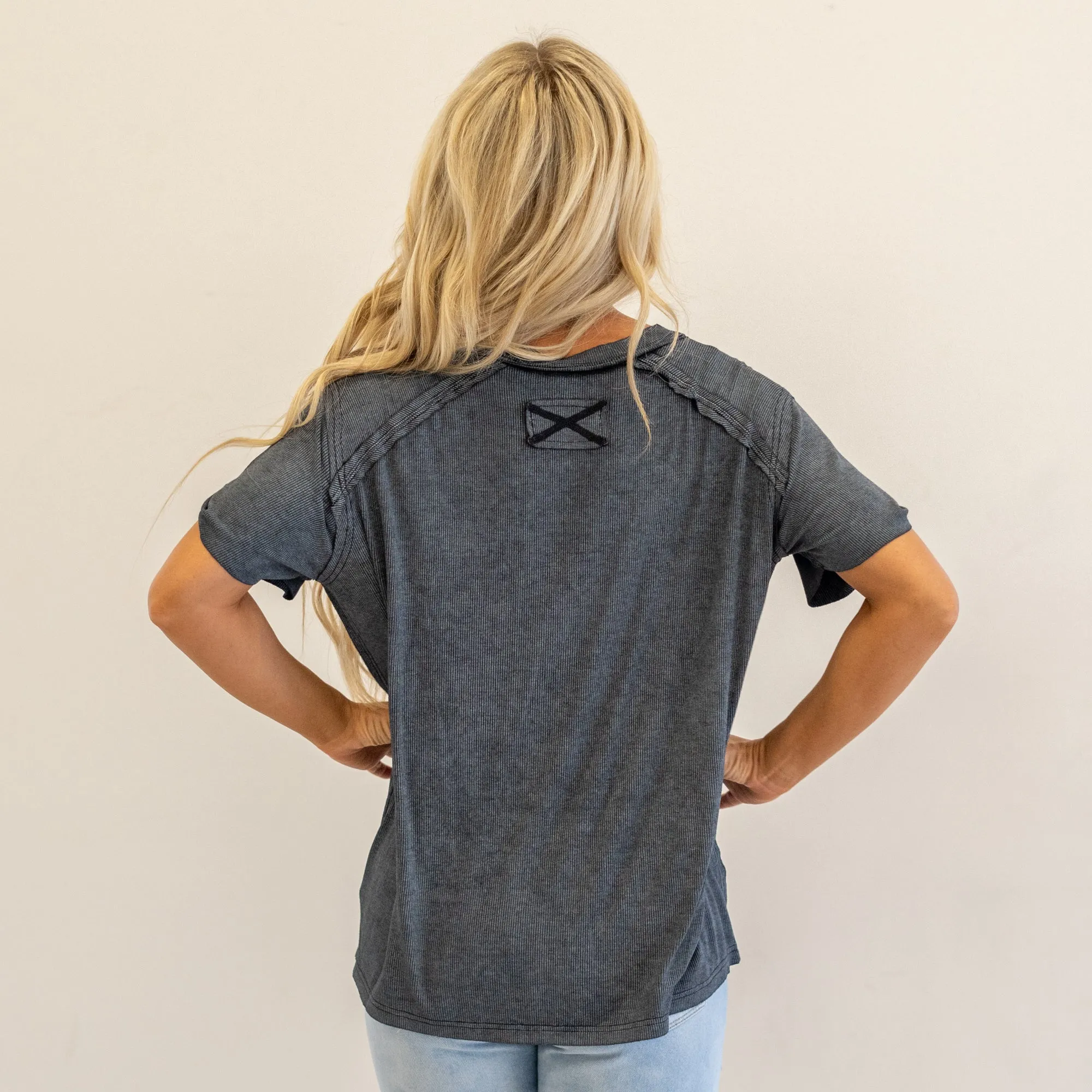 Washed Ribbed Short Sleeve Top