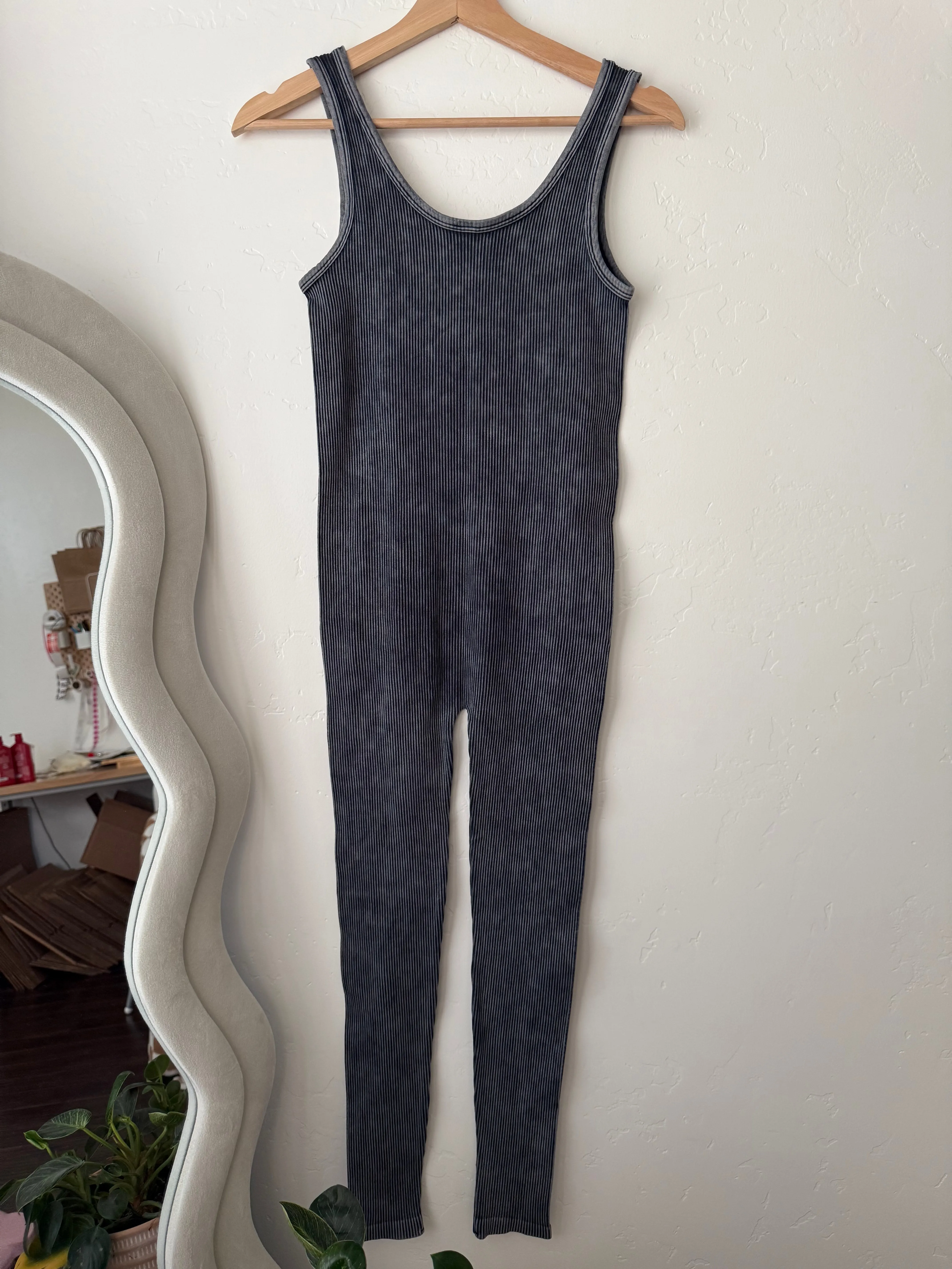 Washed ribbed sports Jumpsuit - ASH BLACK