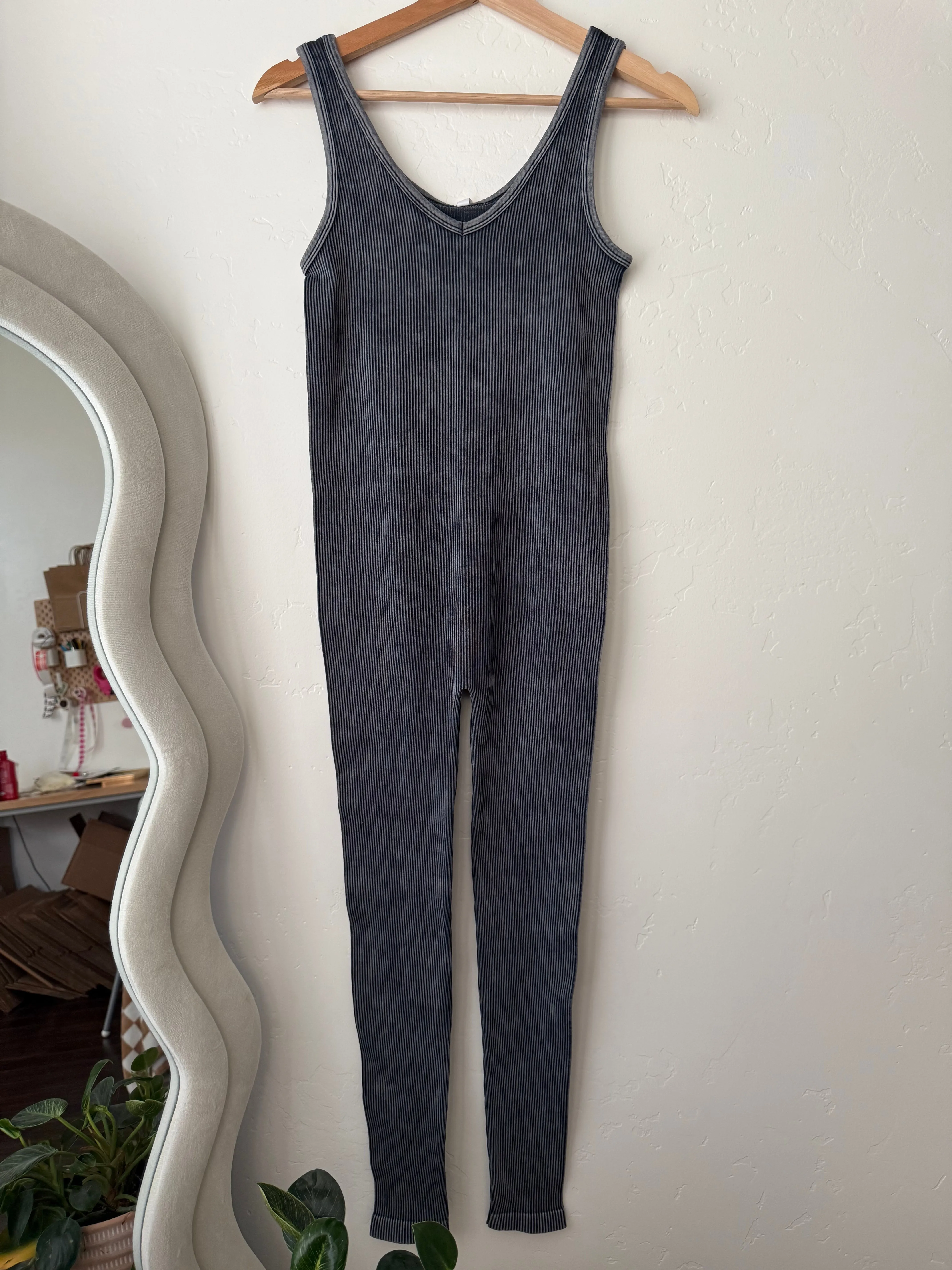 Washed ribbed sports Jumpsuit - ASH BLACK