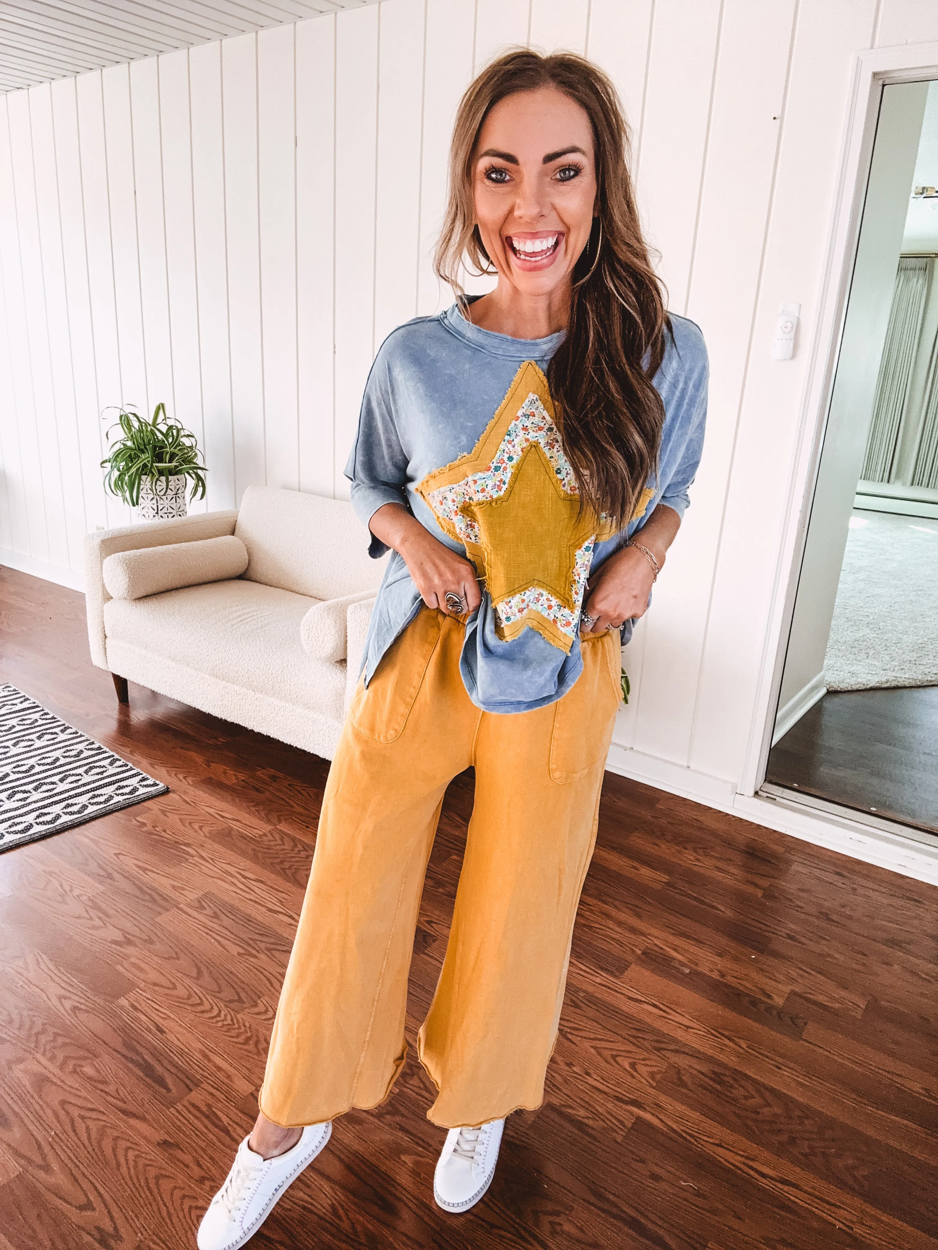 Washed Terry Knit Wide Pant | Mustard