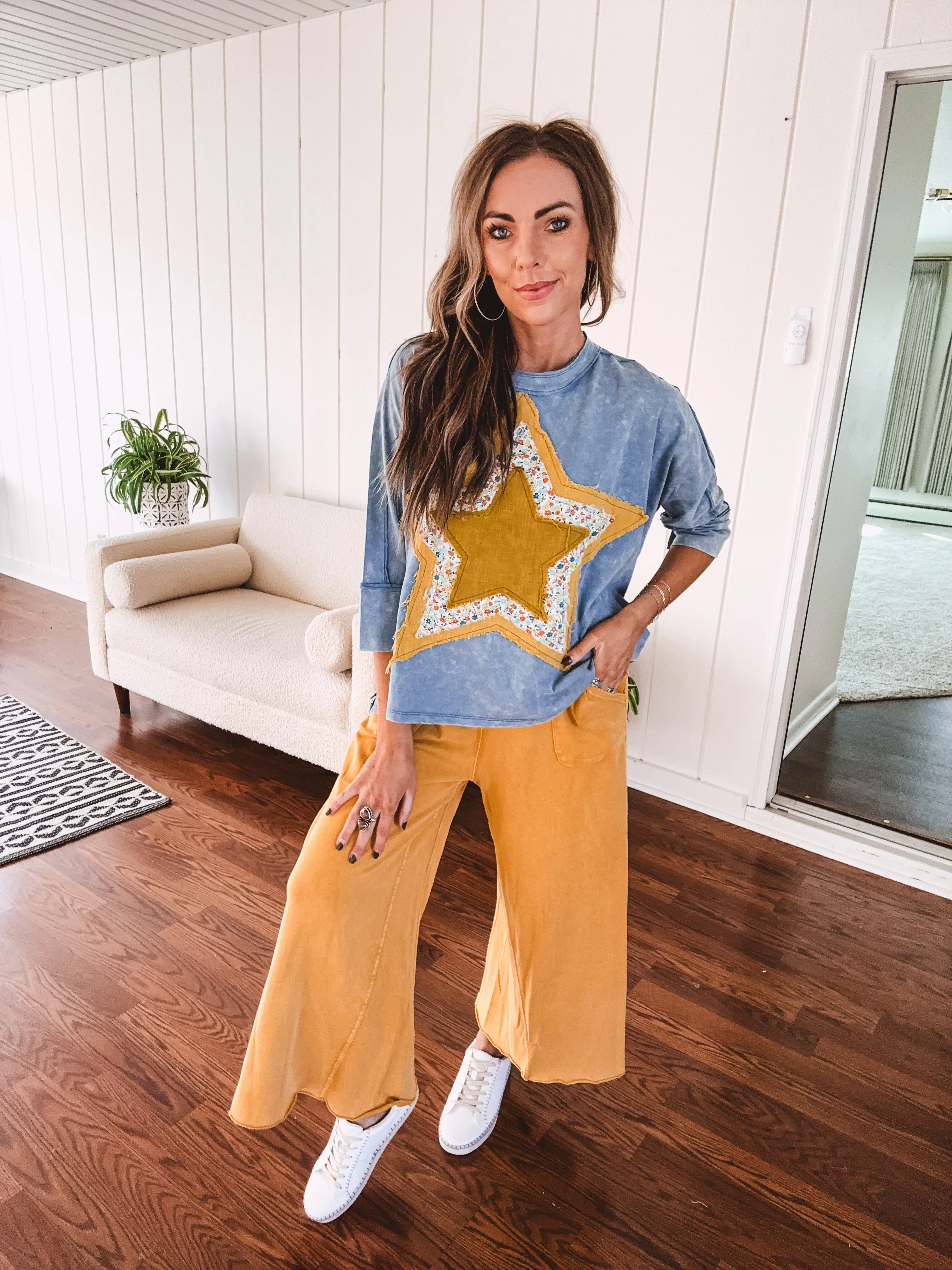 Washed Terry Knit Wide Pant | Mustard