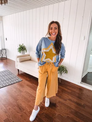 Washed Terry Knit Wide Pant | Mustard
