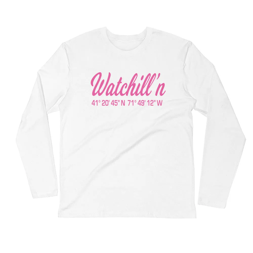 Watchill'n 'Coordinates' Logo Premium Long Sleeve Fitted Crew (Pink)
