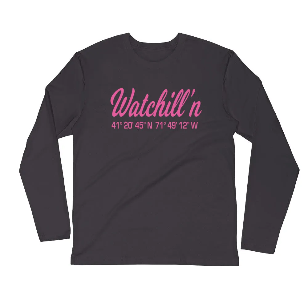 Watchill'n 'Coordinates' Logo Premium Long Sleeve Fitted Crew (Pink)