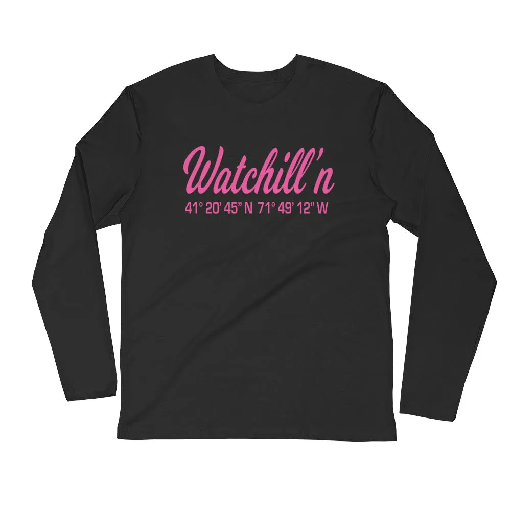 Watchill'n 'Coordinates' Logo Premium Long Sleeve Fitted Crew (Pink)