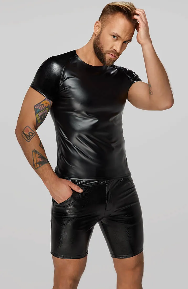 Wet look X snakeskin t-shirt - STUD