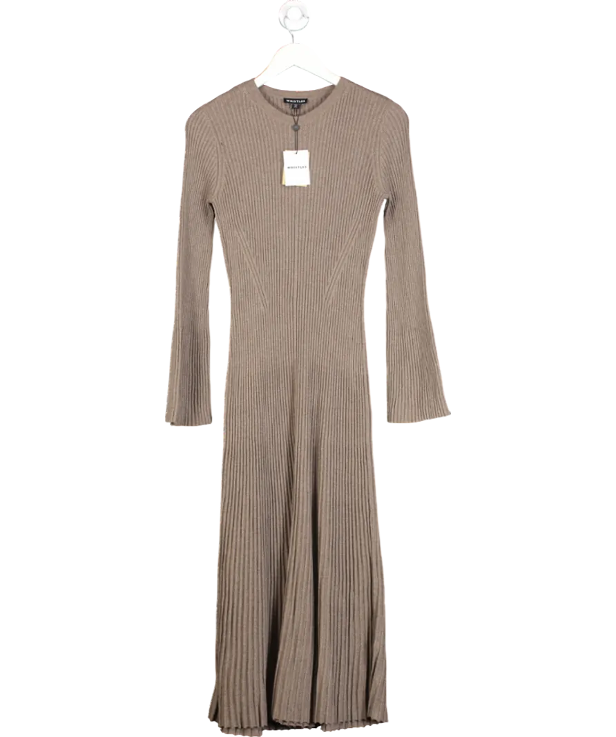 Whistles Beige Willow Ribbed Cotton-cashmere Knitted Midi Dress UK 8