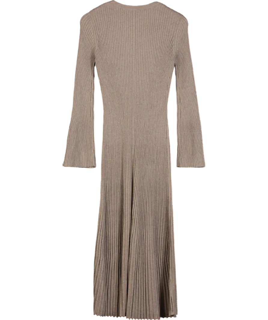 Whistles Beige Willow Ribbed Cotton-cashmere Knitted Midi Dress UK 8