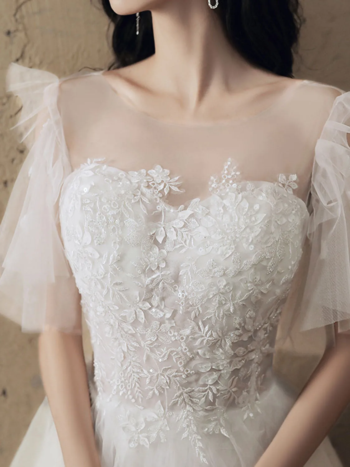 White A line lace long prom dress lace long evening dress