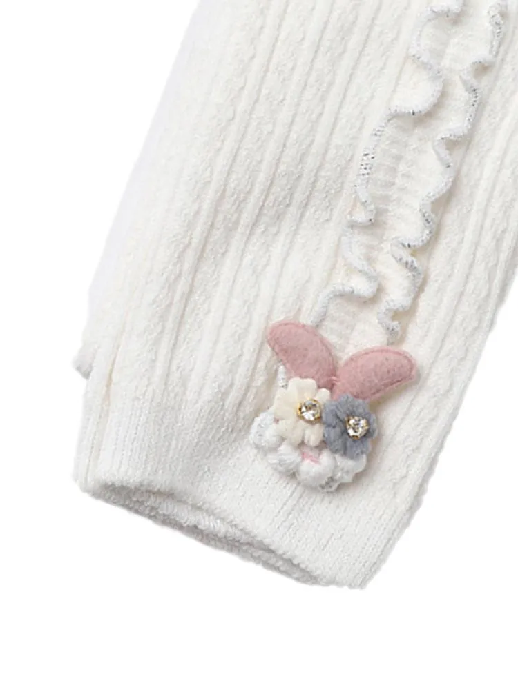 White Flower Frills Bunny Footless Girls Tights/ Leggings