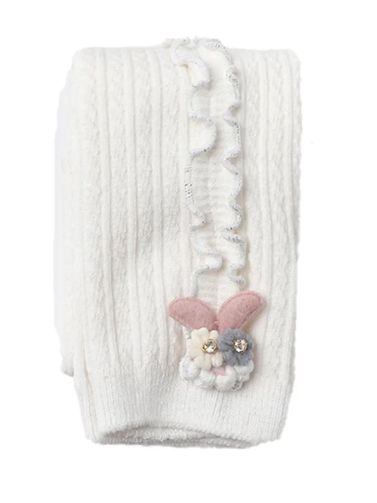 White Flower Frills Bunny Footless Girls Tights/ Leggings