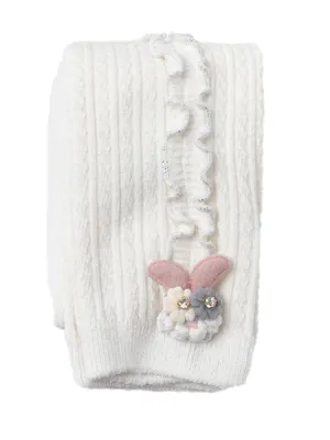 White Flower Frills Bunny Footless Girls Tights/ Leggings