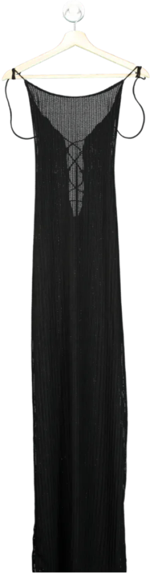 White Fox Black Ribbed Maxi Dress UK M