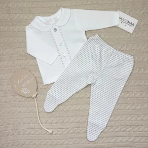 White Lightweight Jumper & Stripe Pants Outfit - Harvey