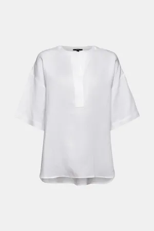 White Linen and Lyocelle Mixed Oversized Blouse