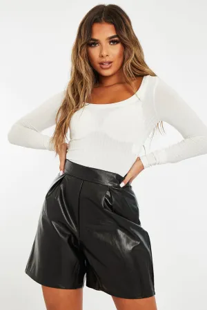 White Ribbed Scoop Neck Bodysuit - Harlen