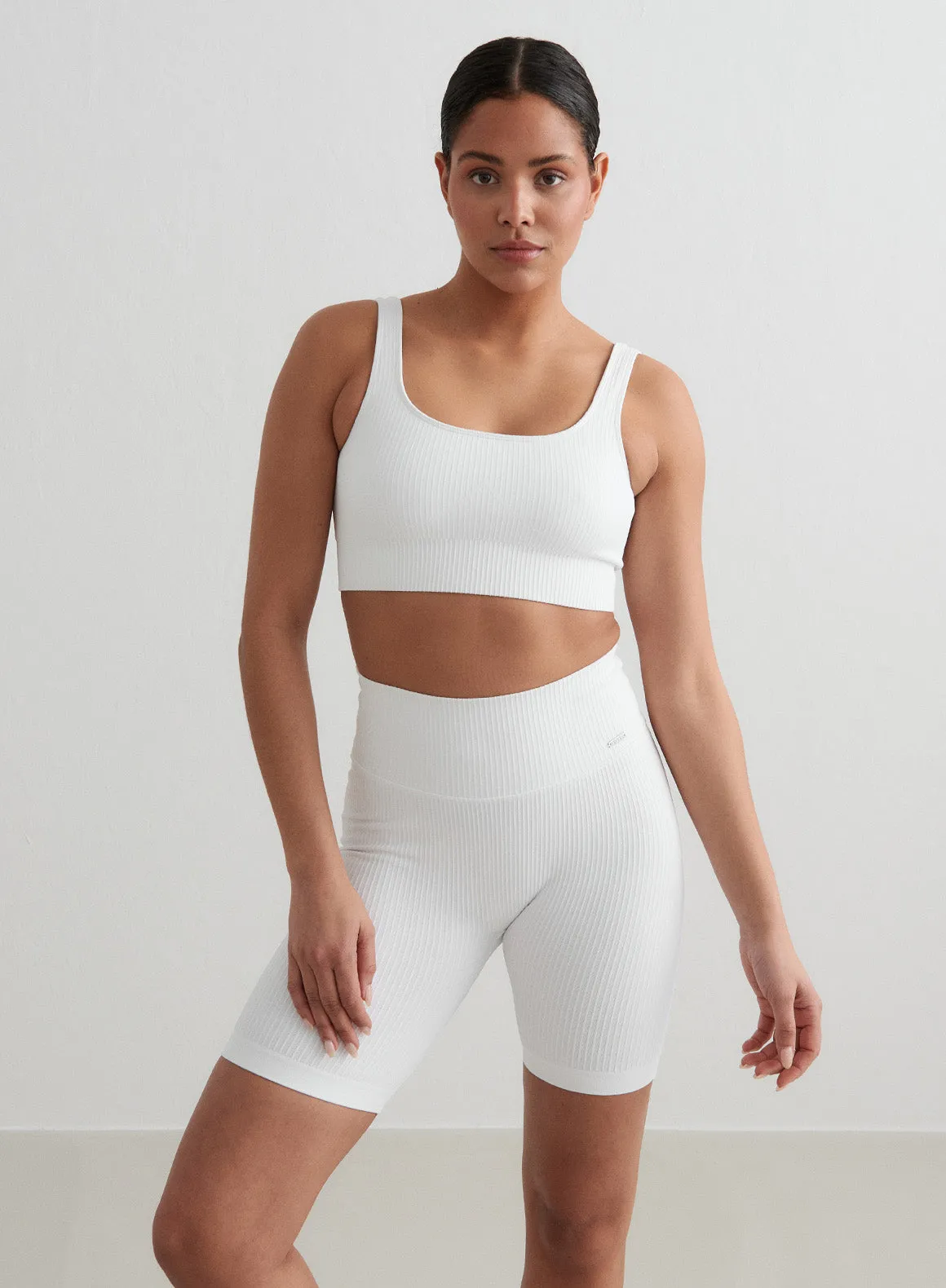 White Ribbed Seamless Biker Shorts