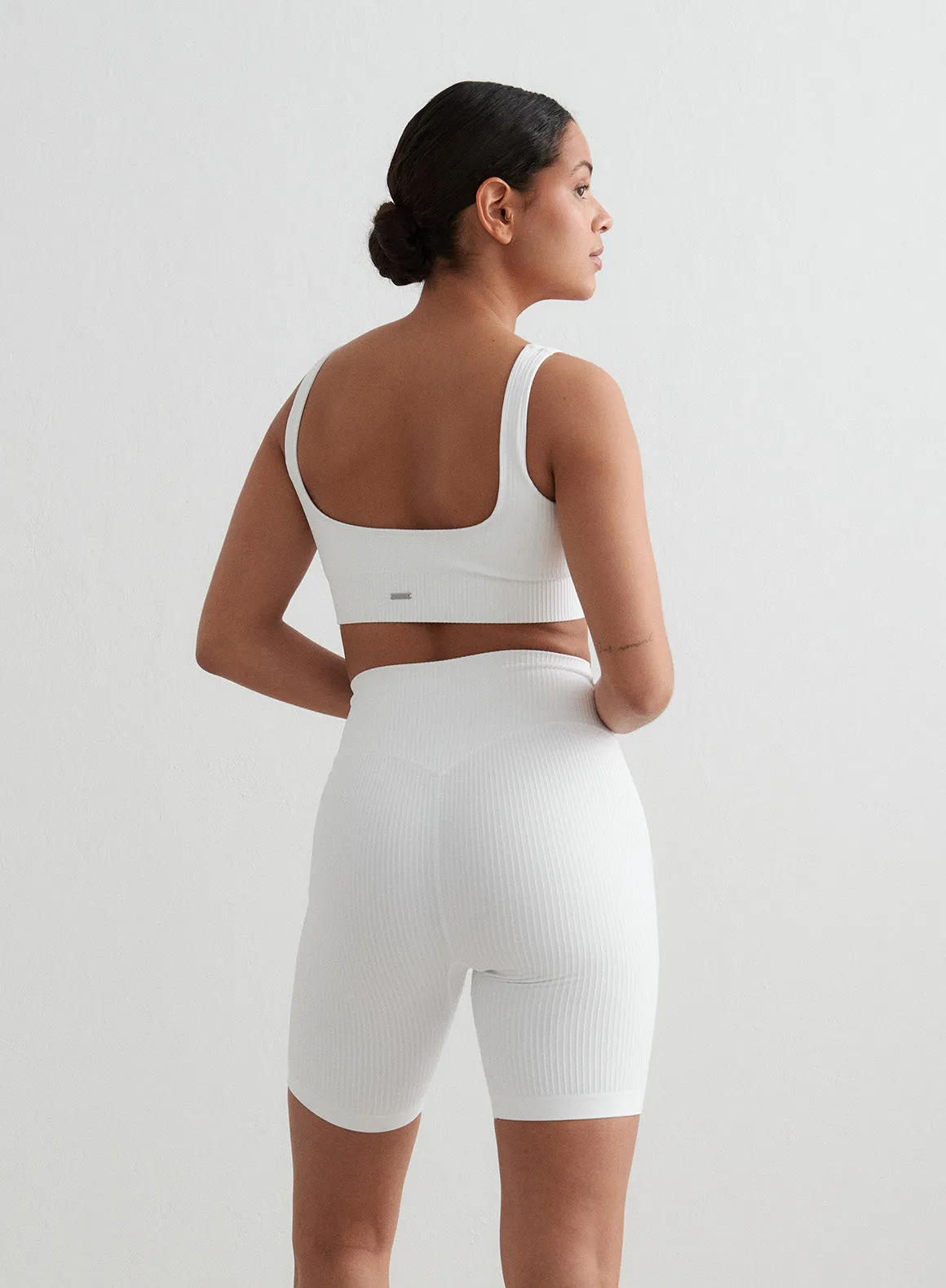 White Ribbed Seamless Biker Shorts