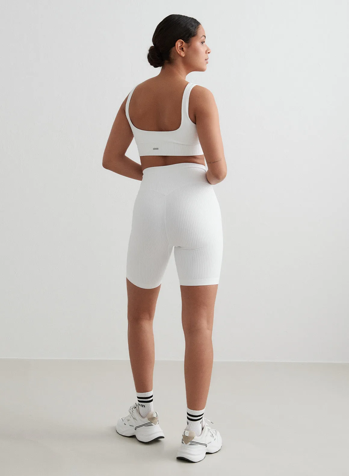 White Ribbed Seamless Biker Shorts