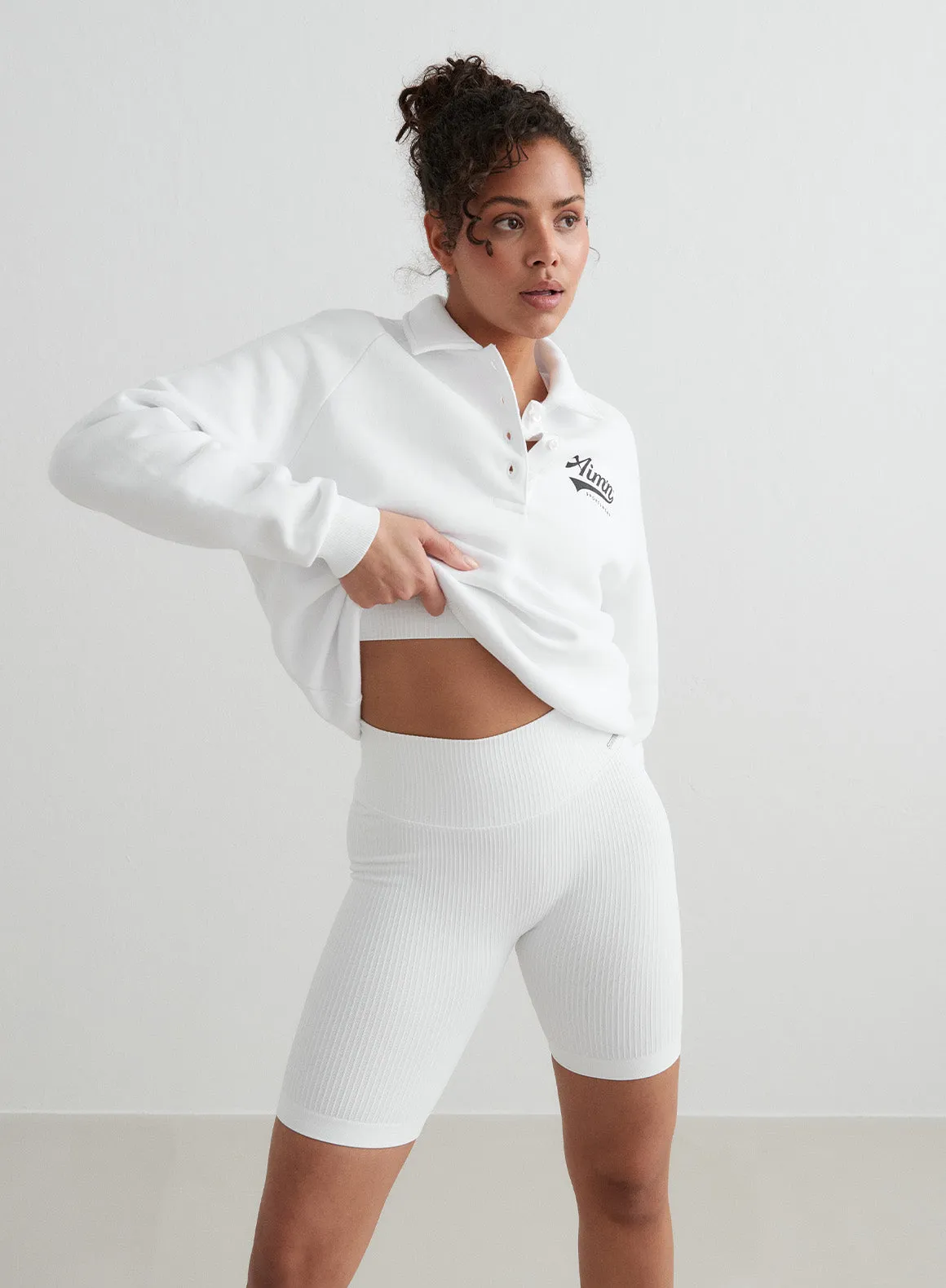 White Ribbed Seamless Biker Shorts