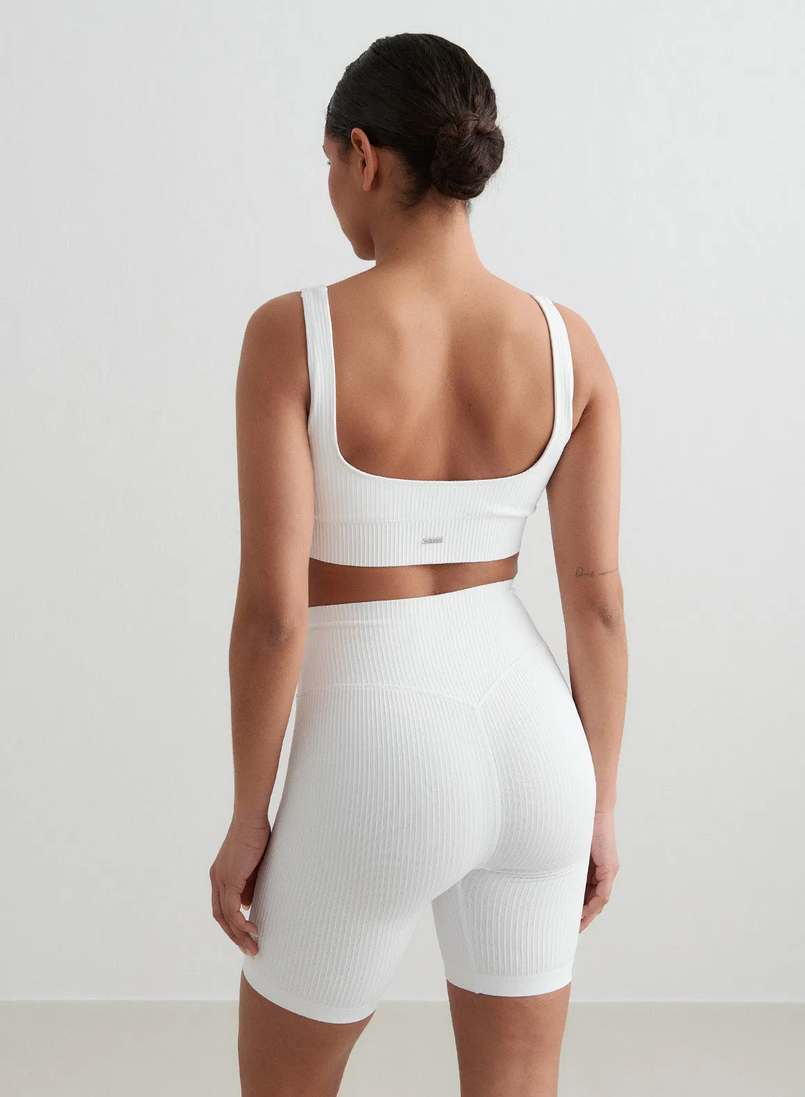 White Ribbed Seamless Biker Shorts