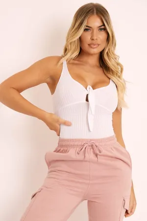 White Tie Bow Ribbed Bodysuit - Maddix