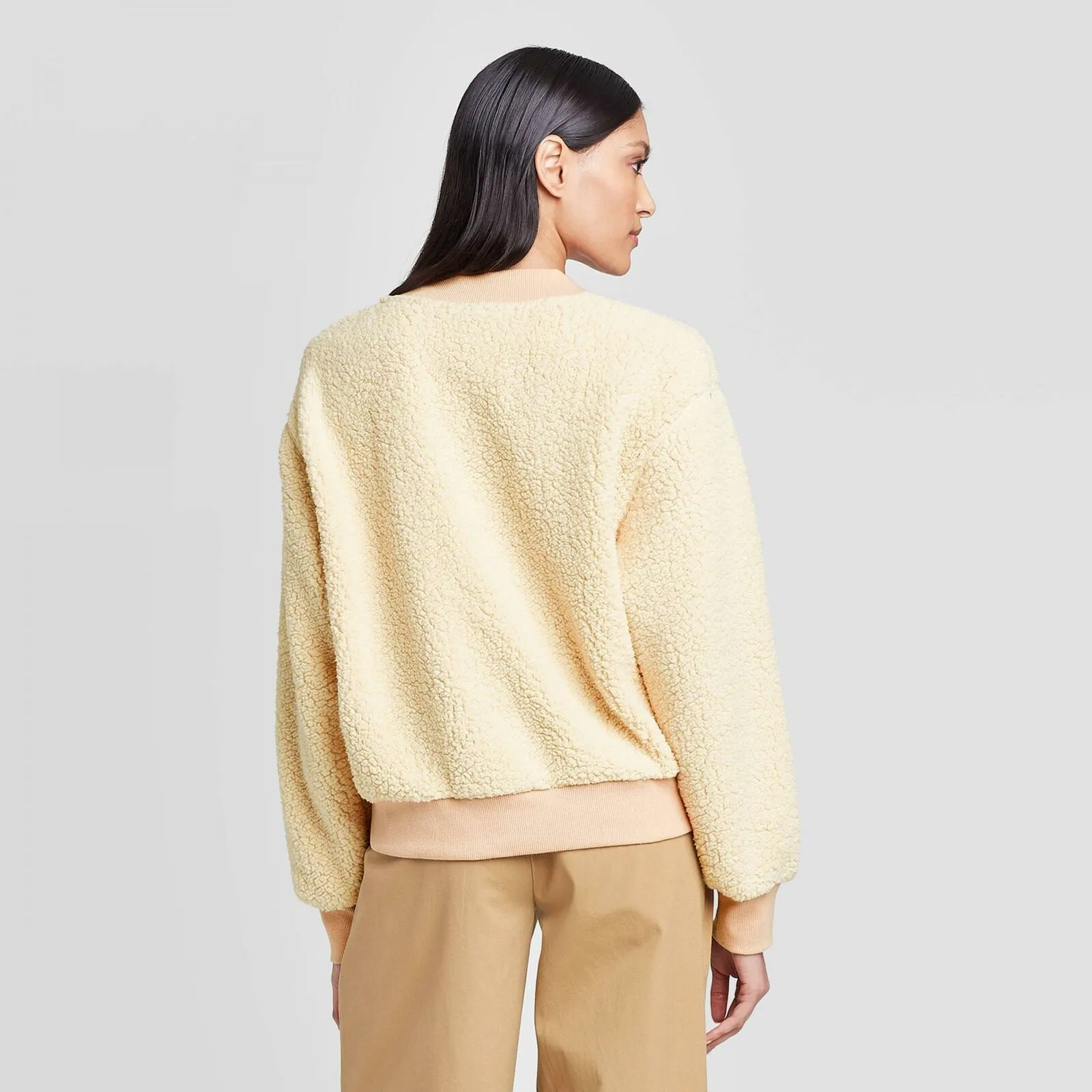 Who What Wear Women's Boat Neck Pullover Sherpa Sweatshirt