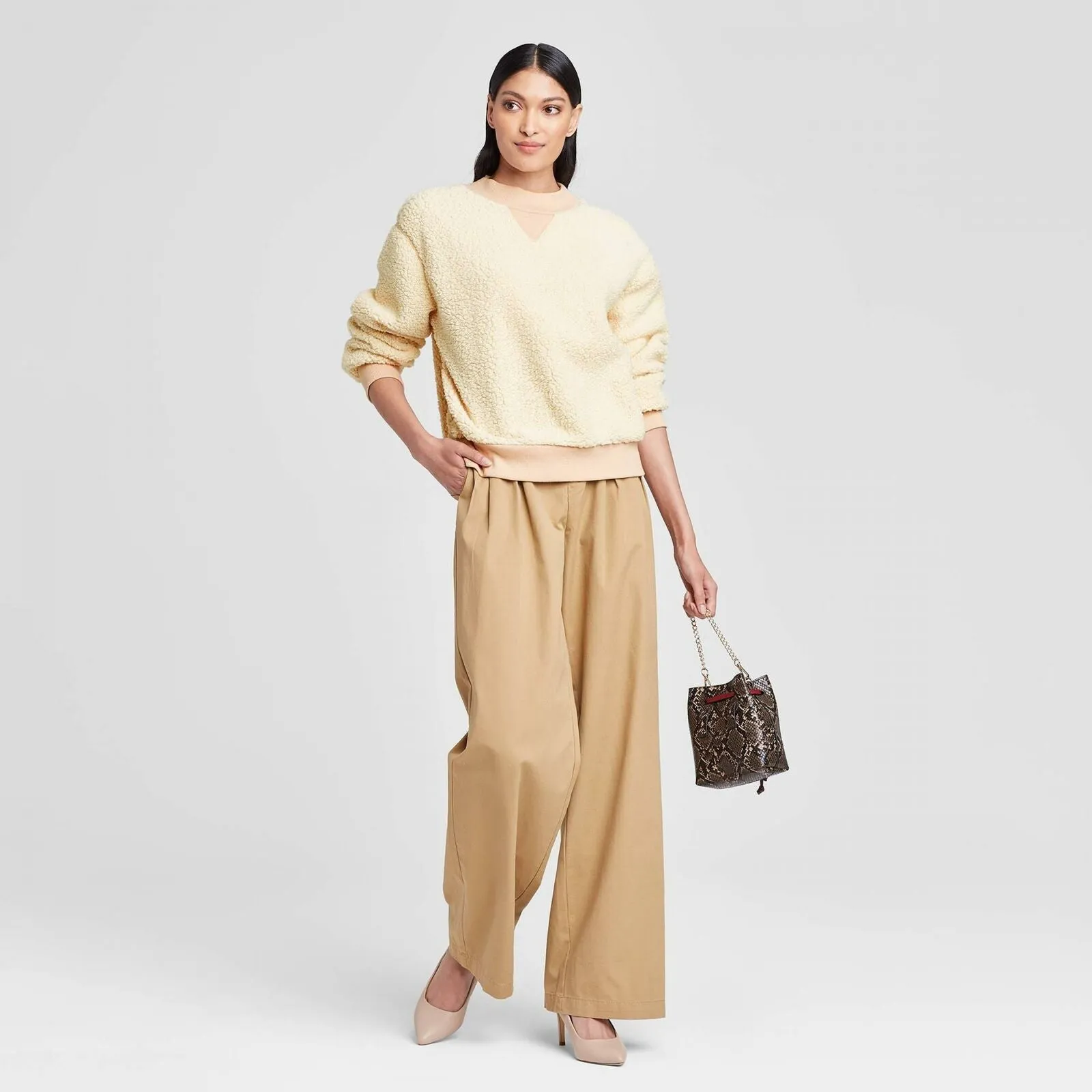 Who What Wear Women's Boat Neck Pullover Sherpa Sweatshirt