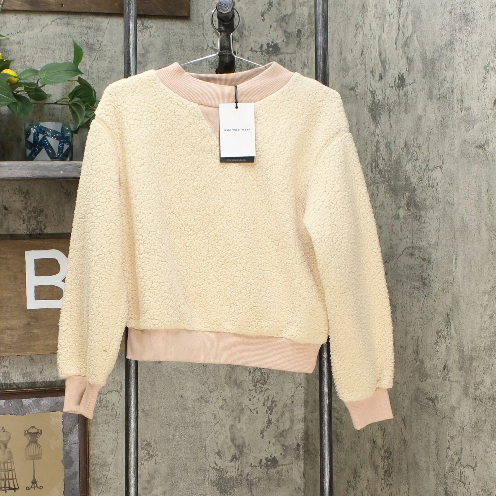 Who What Wear Women's Boat Neck Pullover Sherpa Sweatshirt