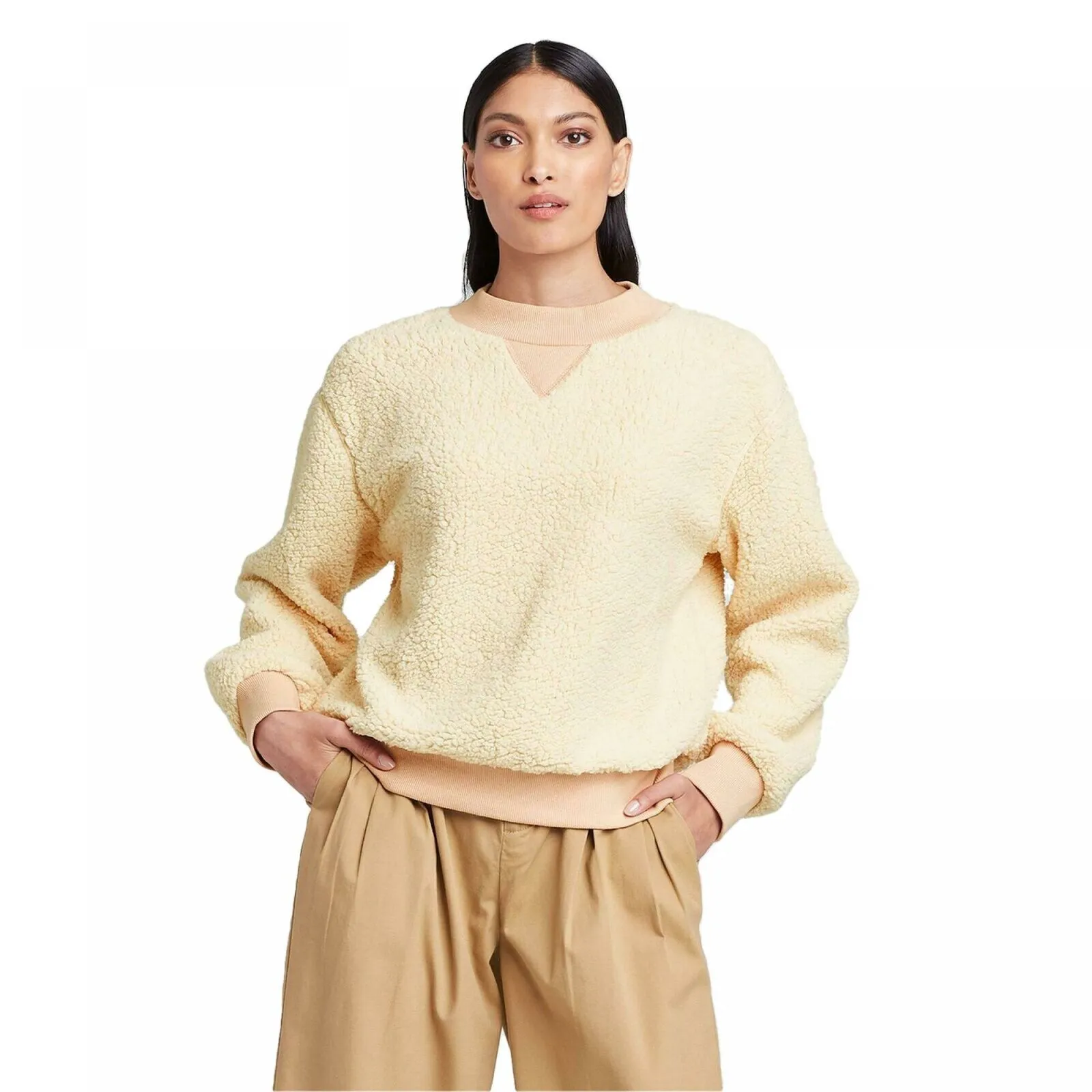 Who What Wear Women's Boat Neck Pullover Sherpa Sweatshirt