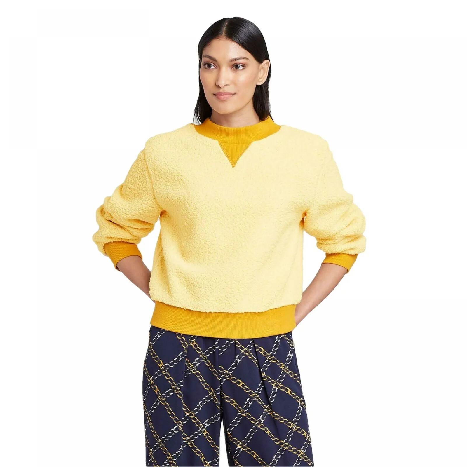 Who What Wear Women's Boat Neck Pullover Sherpa Sweatshirt