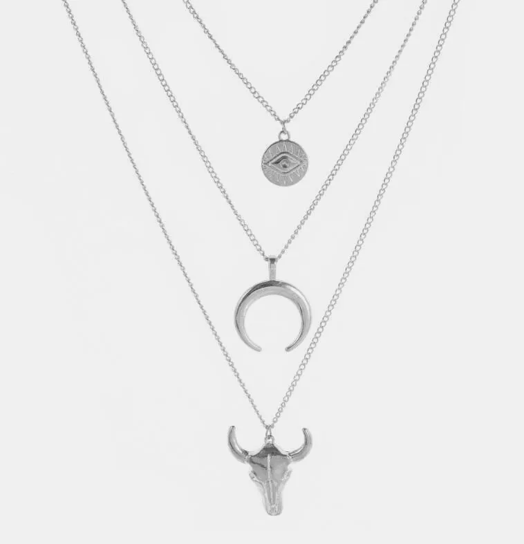 Wild Spirit Bullhead Layered Necklace