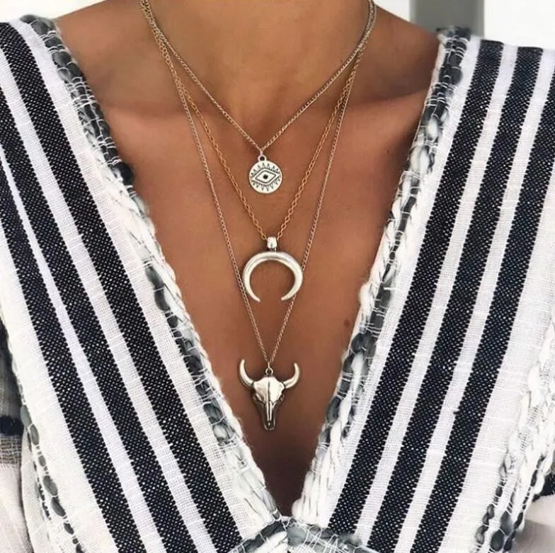 Wild Spirit Bullhead Layered Necklace