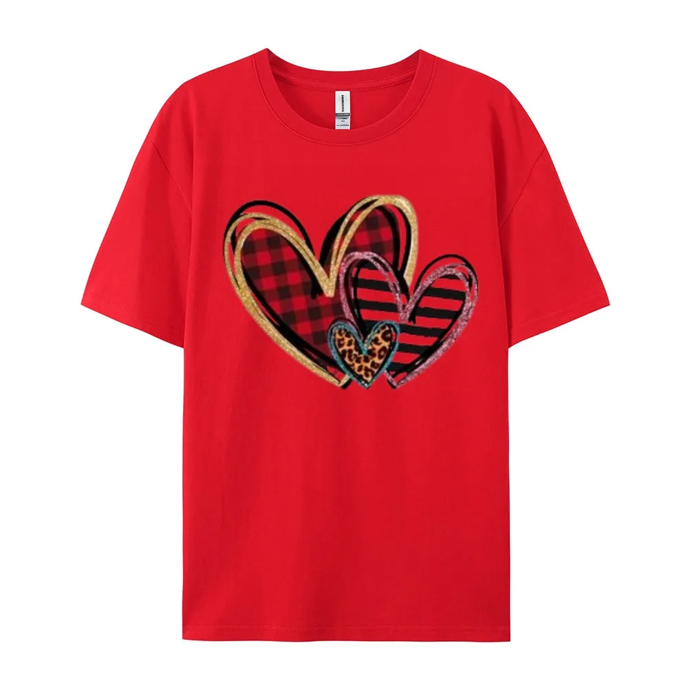 Women Love Leopard Heart Valentine's Day Print  Graphic T-shirt