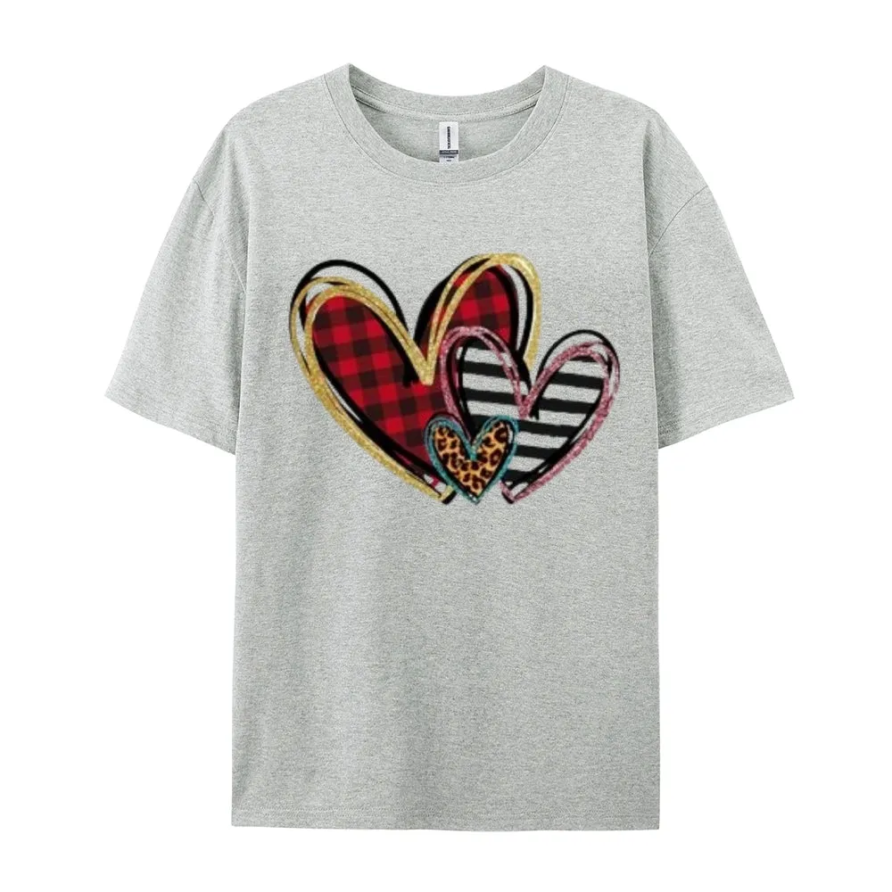 Women Love Leopard Heart Valentine's Day Print  Graphic T-shirt
