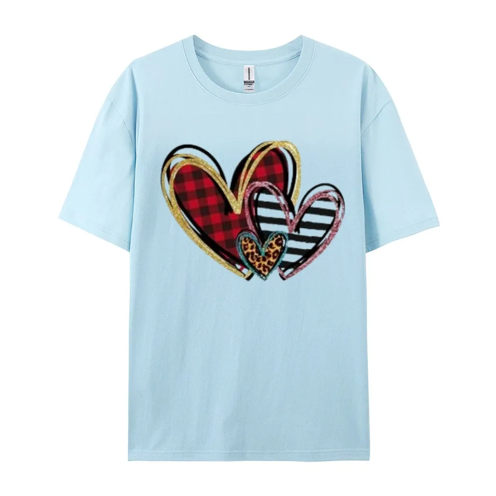 Women Love Leopard Heart Valentine's Day Print  Graphic T-shirt
