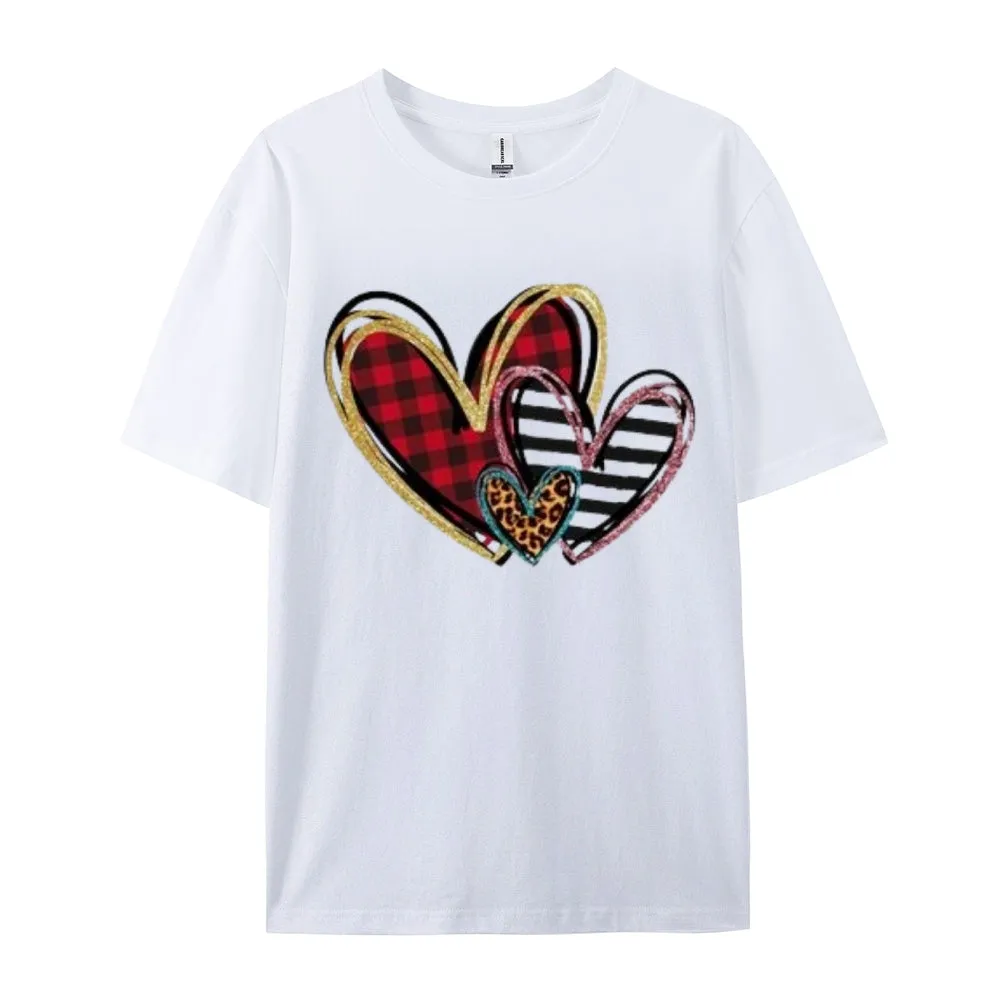 Women Love Leopard Heart Valentine's Day Print  Graphic T-shirt