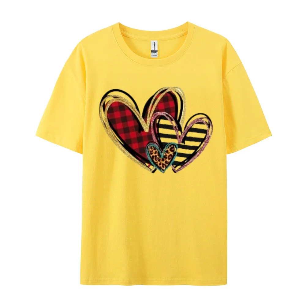 Women Love Leopard Heart Valentine's Day Print  Graphic T-shirt