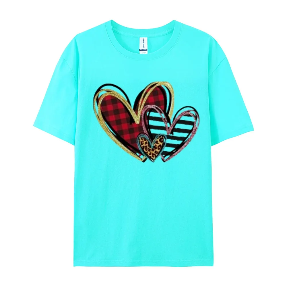 Women Love Leopard Heart Valentine's Day Print  Graphic T-shirt