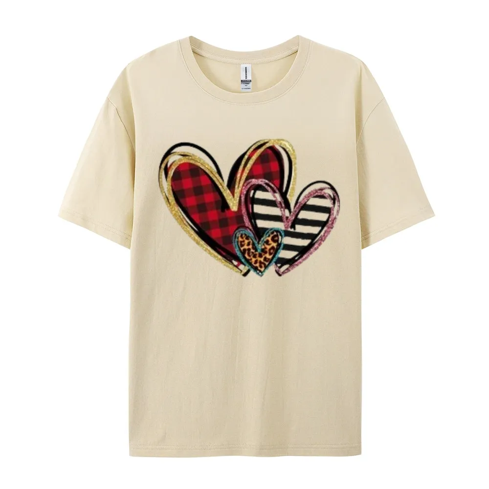 Women Love Leopard Heart Valentine's Day Print  Graphic T-shirt