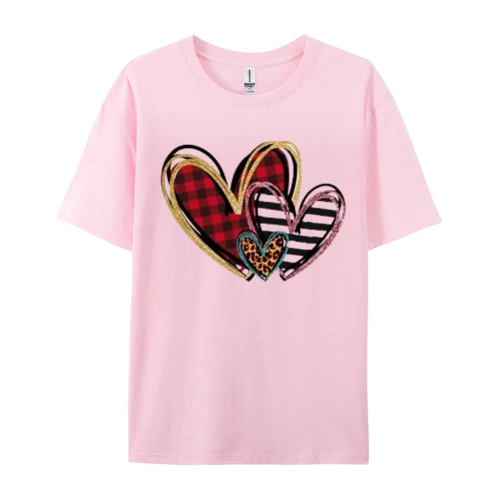 Women Love Leopard Heart Valentine's Day Print  Graphic T-shirt