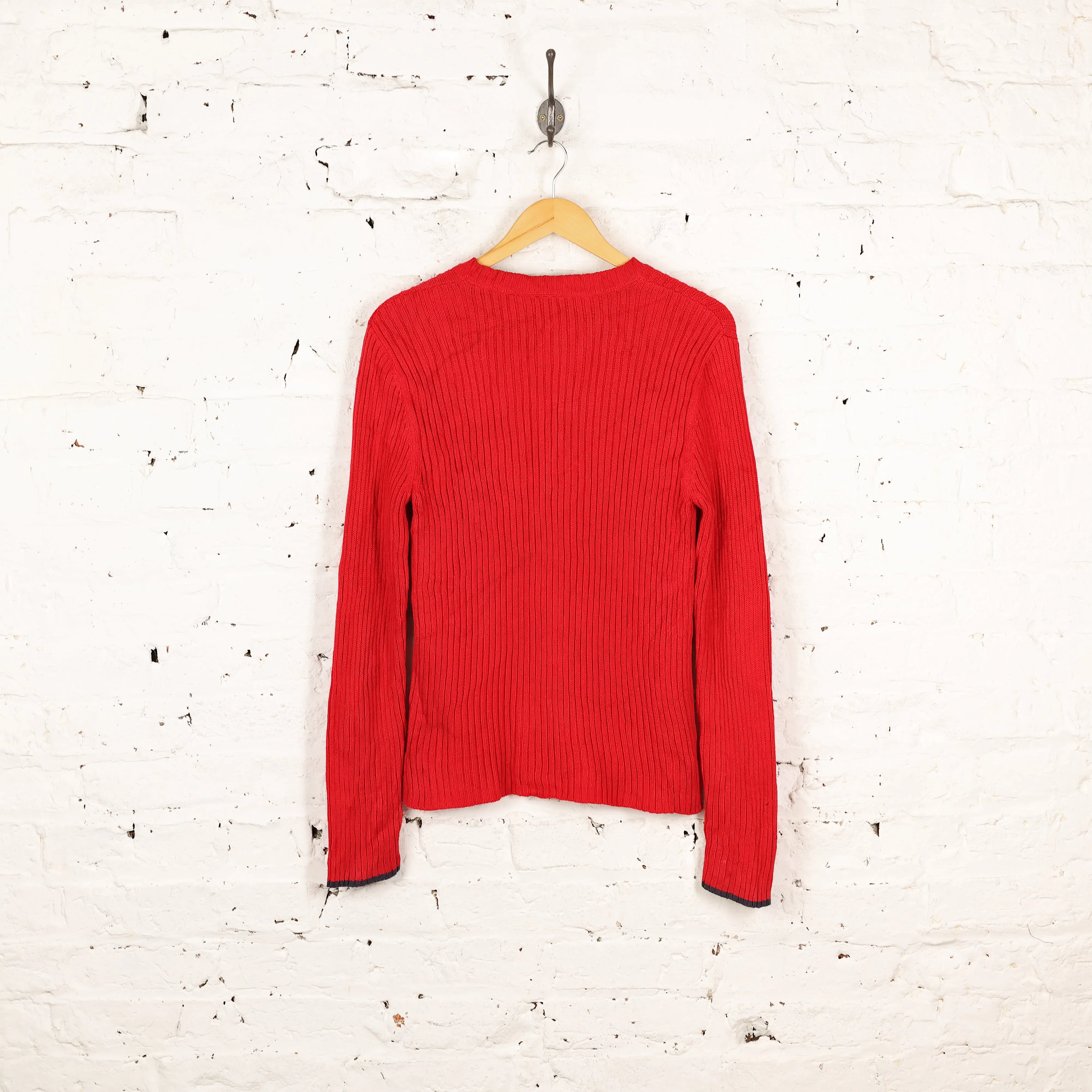 Women's 90s Ralph Lauren Polo Jeans Flag Ribbed Knit Jumper - Red - Women's XL