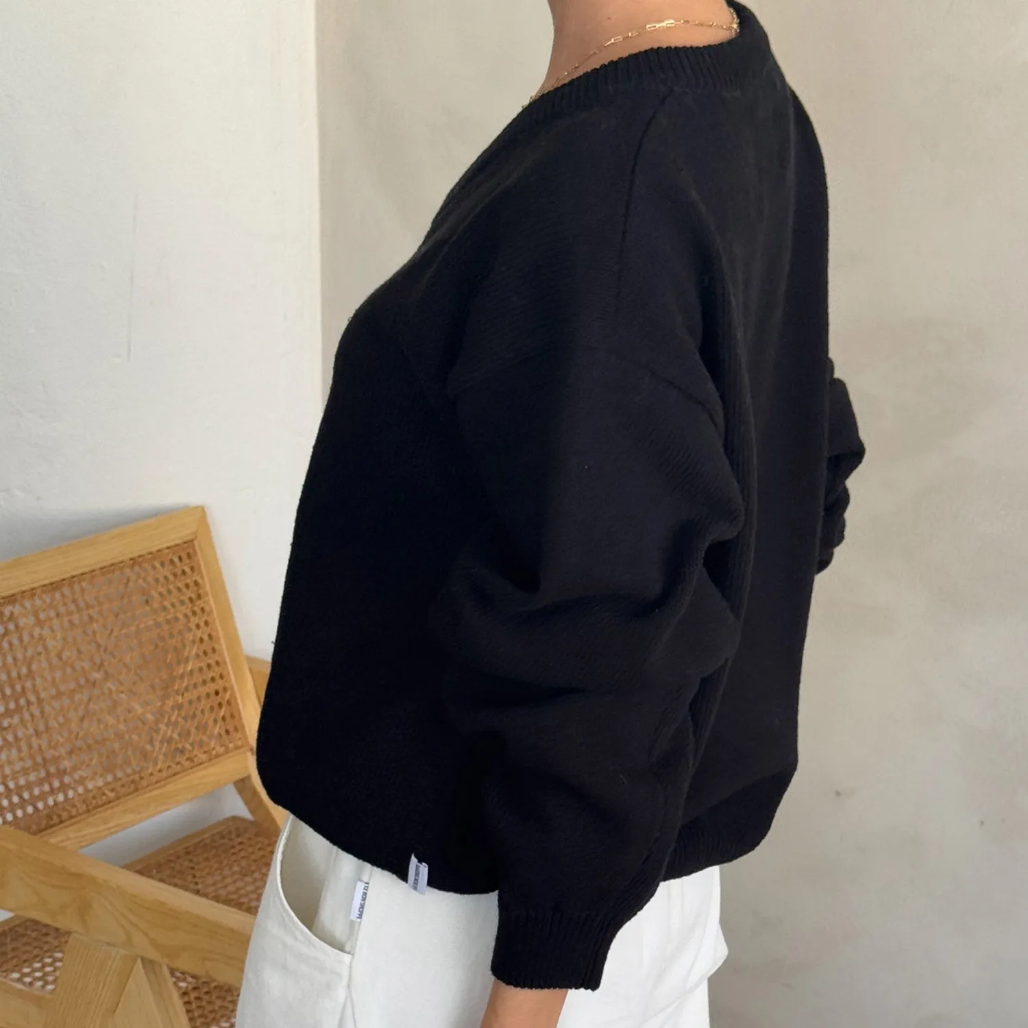 Women's Cotton Gabby V Neck Sweater - Black