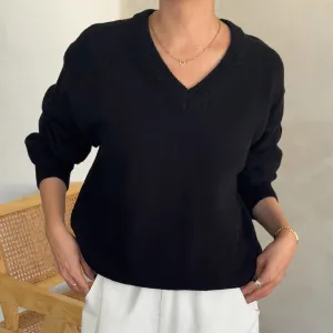 Women's Cotton Gabby V Neck Sweater - Black